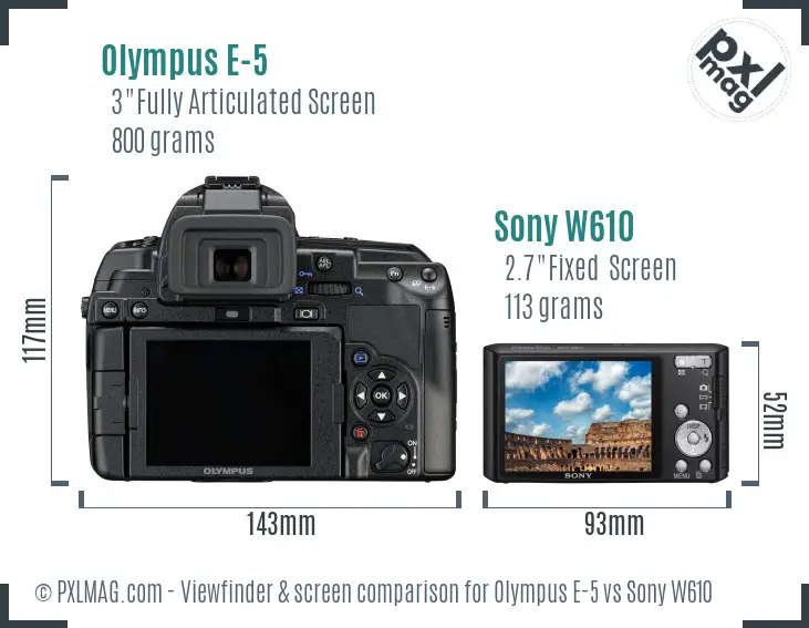 Olympus E-5 vs Sony W610 Screen and Viewfinder comparison