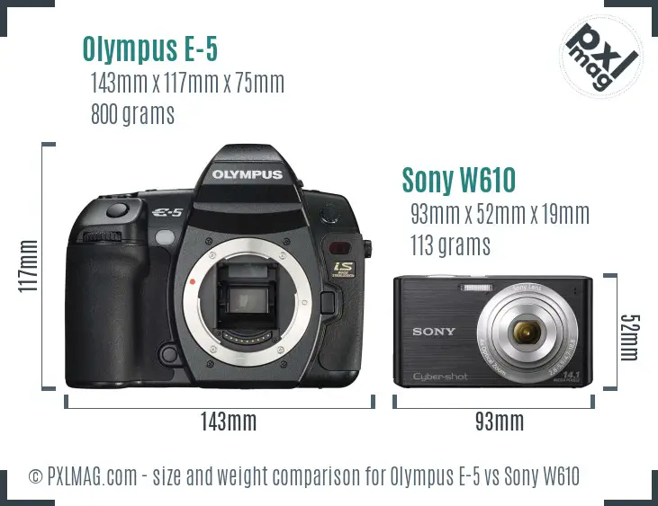 Olympus E-5 vs Sony W610 size comparison