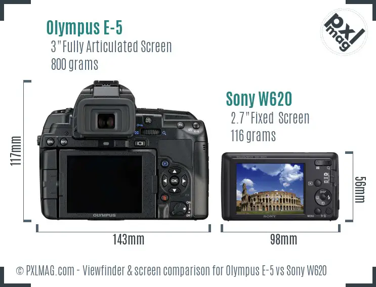 Olympus E-5 vs Sony W620 Screen and Viewfinder comparison