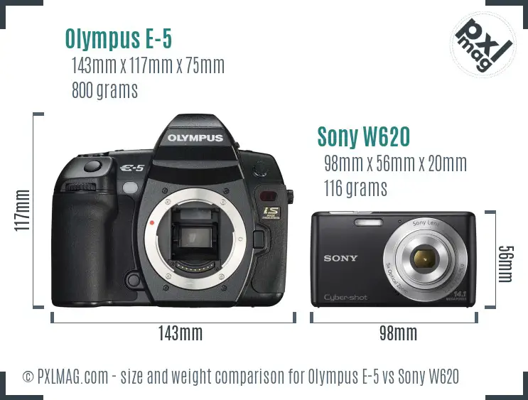 Olympus E-5 vs Sony W620 size comparison