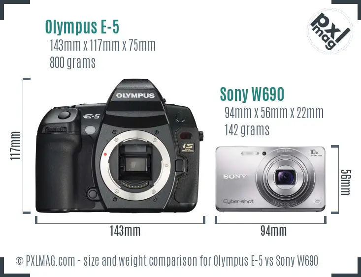 Olympus E-5 vs Sony W690 size comparison Olympus E-5 vs Sony W690 size comparison