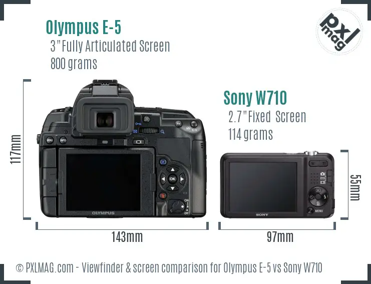 Olympus E-5 vs Sony W710 Screen and Viewfinder comparison