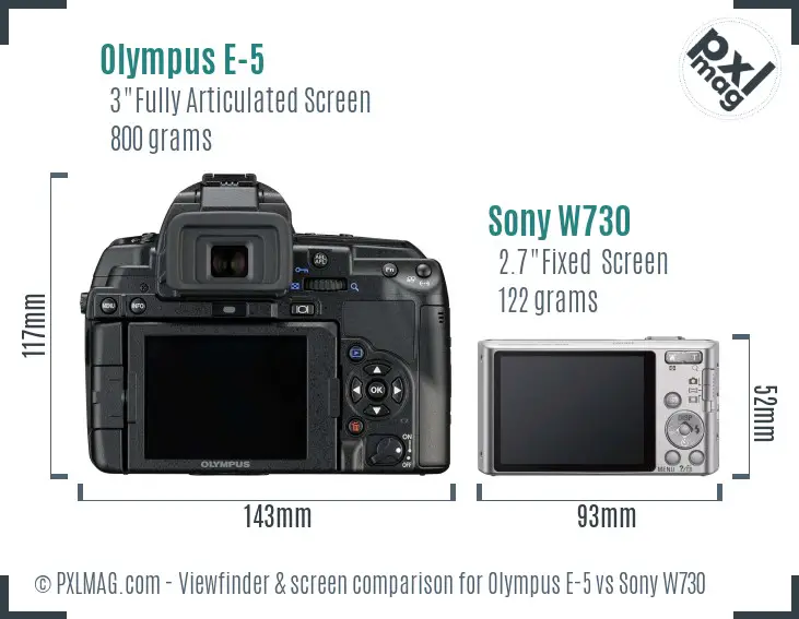 Olympus E-5 vs Sony W730 Screen and Viewfinder comparison