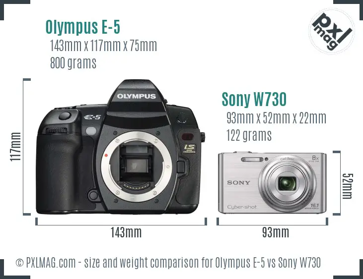 Olympus E-5 vs Sony W730 size comparison