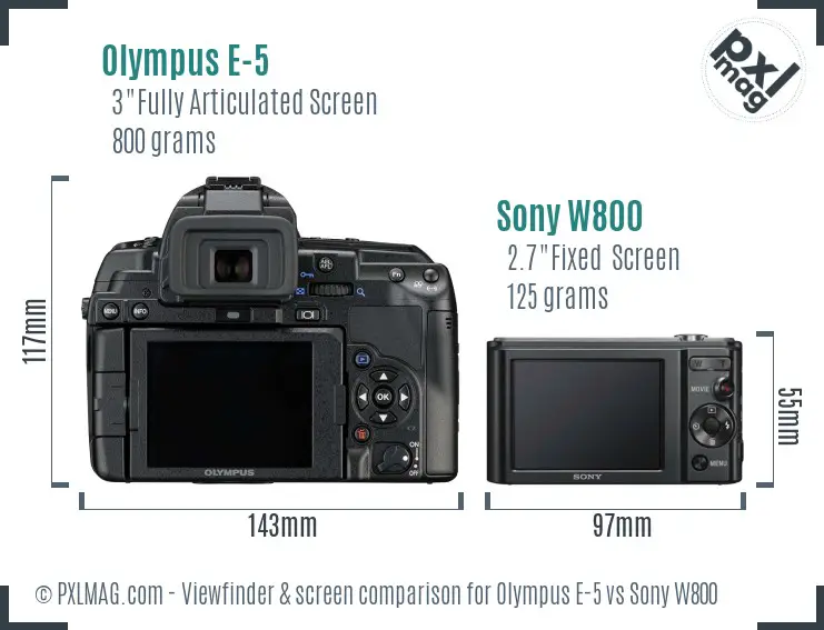 Olympus E-5 vs Sony W800 Screen and Viewfinder comparison