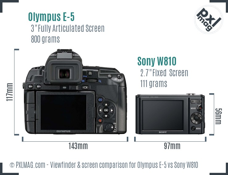 Olympus E-5 vs Sony W810 Screen and Viewfinder comparison