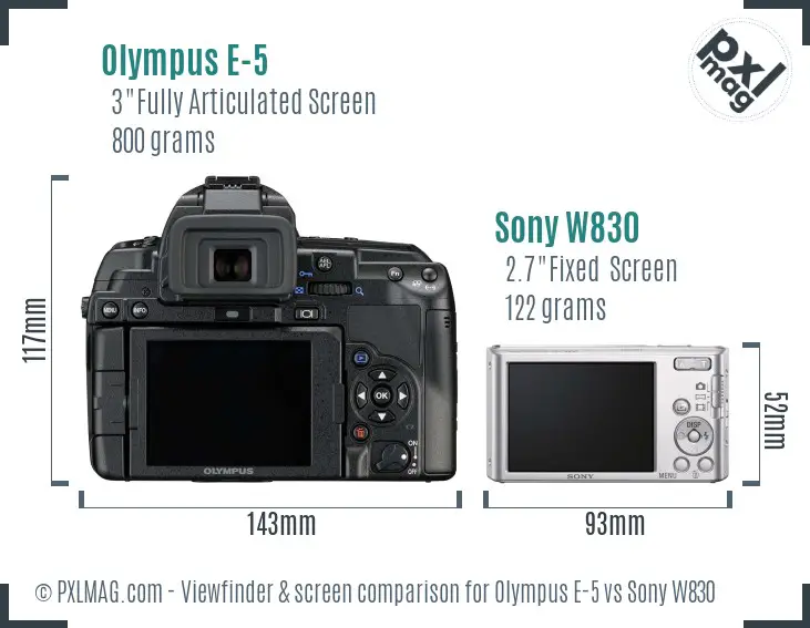 Olympus E-5 vs Sony W830 Screen and Viewfinder comparison