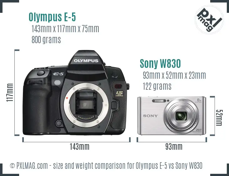 Olympus E-5 vs Sony W830 size comparison