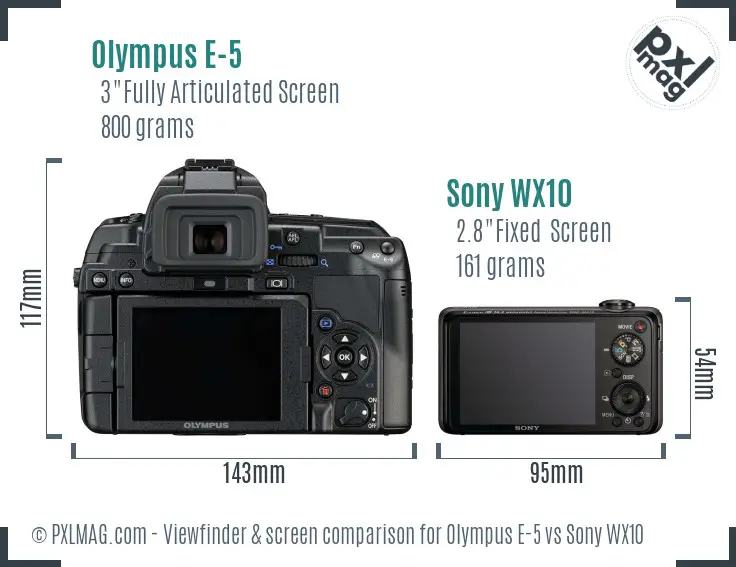 Olympus E-5 vs Sony WX10 Screen and Viewfinder comparison