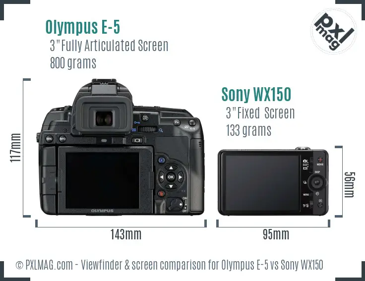 Olympus E-5 vs Sony WX150 Screen and Viewfinder comparison