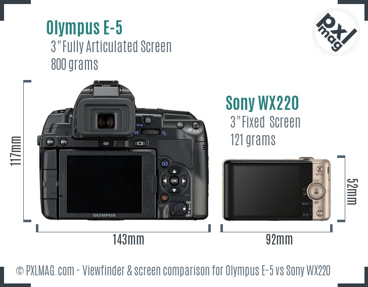 Olympus E-5 vs Sony WX220 Screen and Viewfinder comparison