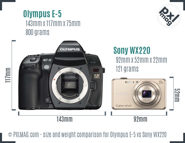 Olympus E-5 vs Sony WX220 size comparison