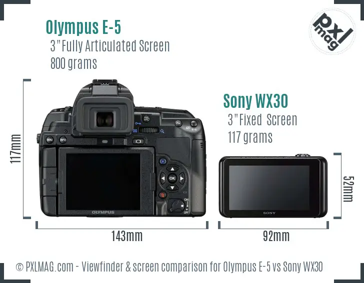 Olympus E-5 vs Sony WX30 Screen and Viewfinder comparison