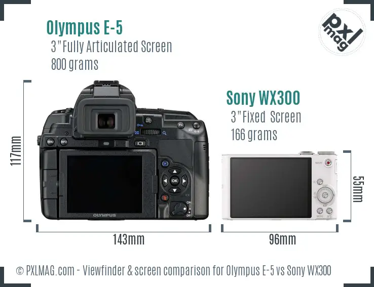 Olympus E-5 vs Sony WX300 Screen and Viewfinder comparison