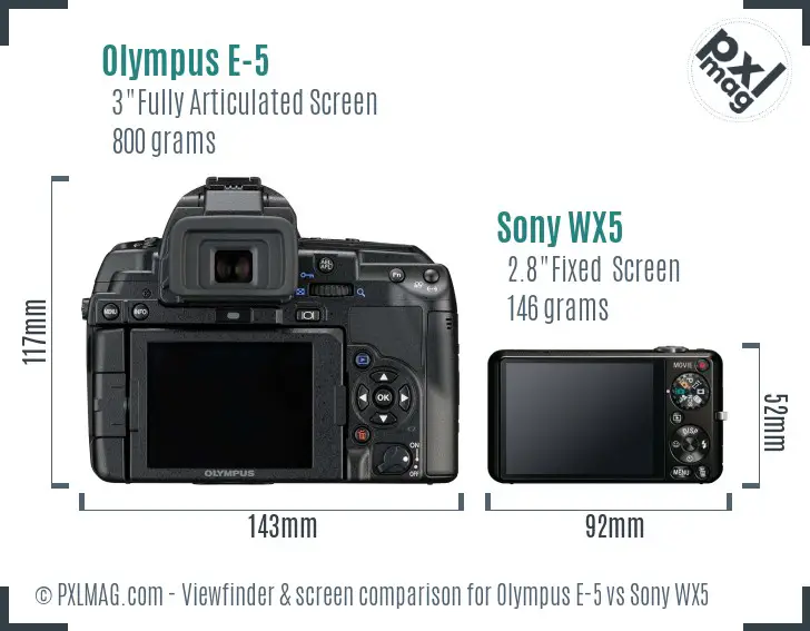 Olympus E-5 vs Sony WX5 Screen and Viewfinder comparison