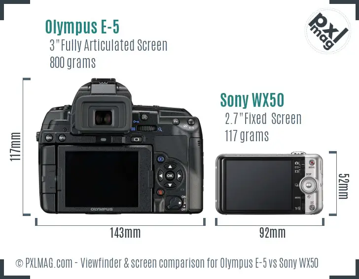 Olympus E-5 vs Sony WX50 Screen and Viewfinder comparison Olympus E-5 vs Sony WX50 Screen and Viewfinder comparison