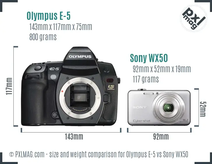 Olympus E-5 vs Sony WX50 size comparison Olympus E-5 vs Sony WX50 size comparison