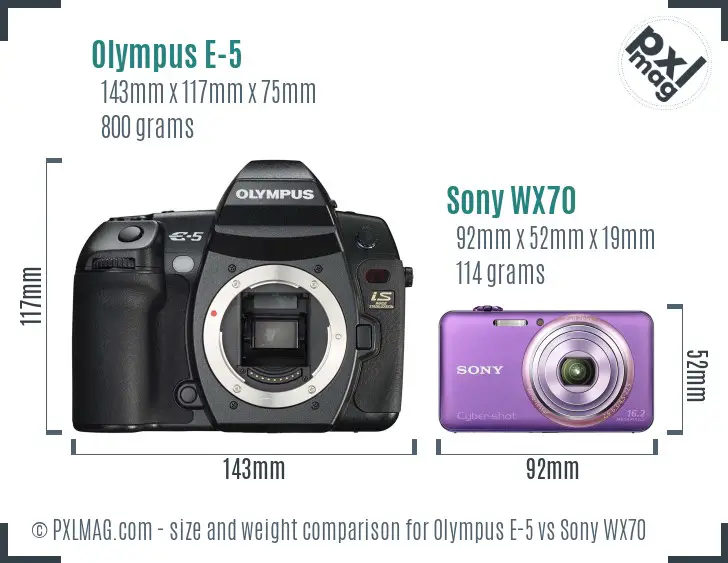Olympus E-5 vs Sony WX70 size comparison