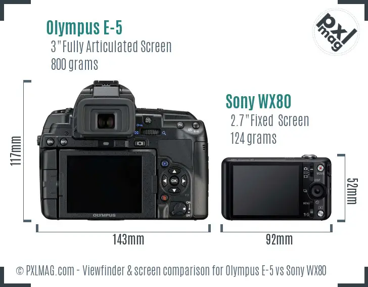 Olympus E-5 vs Sony WX80 Screen and Viewfinder comparison