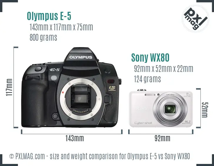 Olympus E-5 vs Sony WX80 size comparison