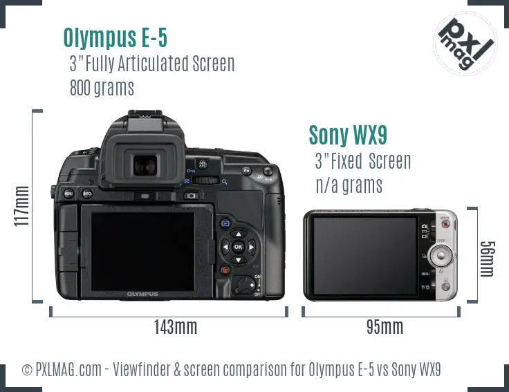 Olympus E-5 vs Sony WX9 Screen and Viewfinder comparison