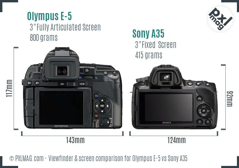Olympus E-5 vs Sony A35 Screen and Viewfinder comparison