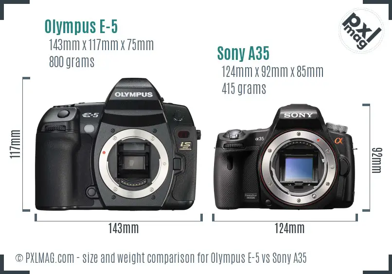 Olympus E-5 vs Sony A35 size comparison