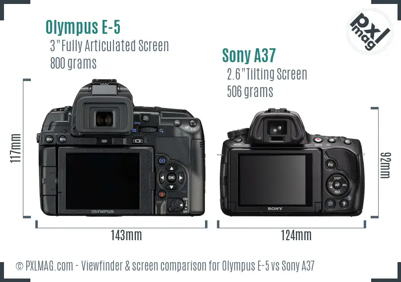 Olympus E-5 vs Sony A37 Screen and Viewfinder comparison