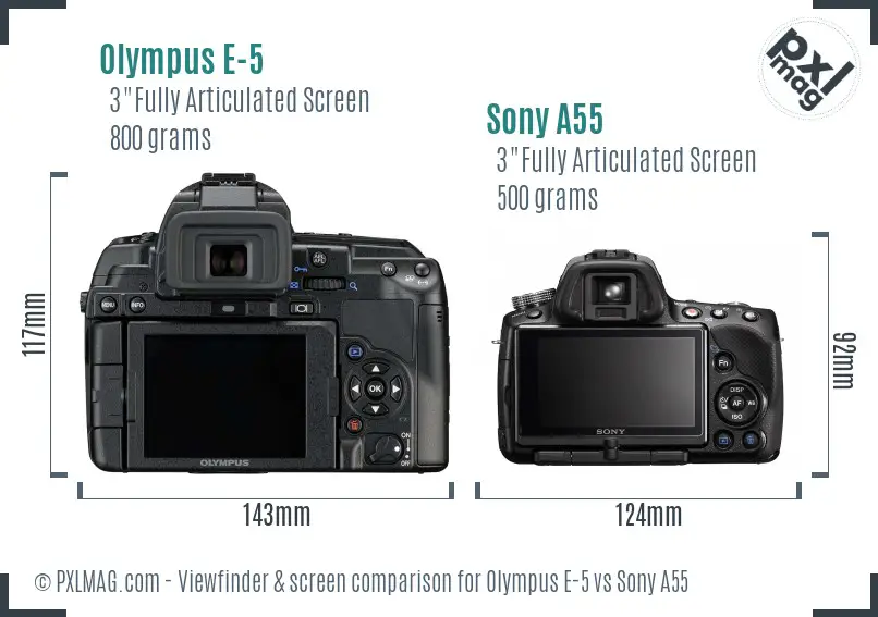 Olympus E-5 vs Sony A55 Screen and Viewfinder comparison