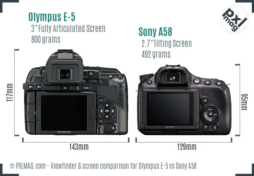 Olympus E-5 vs Sony A58 Screen and Viewfinder comparison