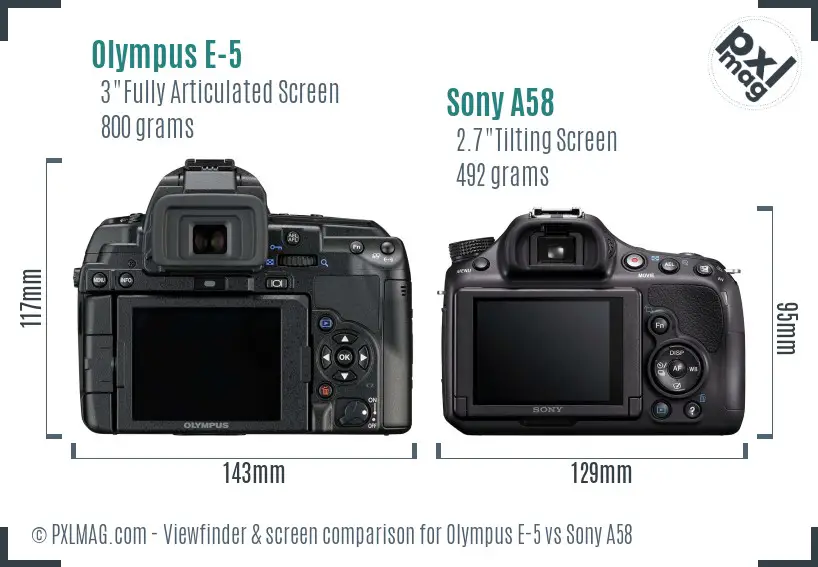 Olympus E-5 vs Sony A58 Screen and Viewfinder comparison Olympus E-5 vs Sony A58 Screen and Viewfinder comparison