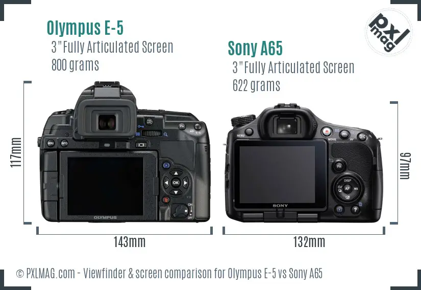 Olympus E-5 vs Sony A65 Screen and Viewfinder comparison