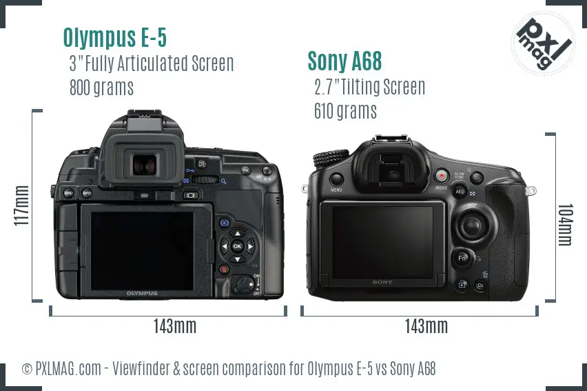 Olympus E-5 vs Sony A68 Screen and Viewfinder comparison