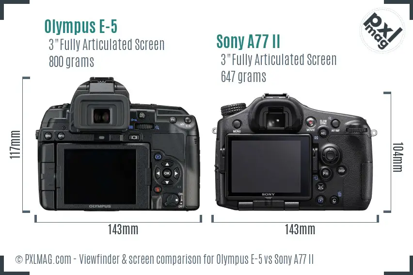 Olympus E-5 vs Sony A77 II Screen and Viewfinder comparison