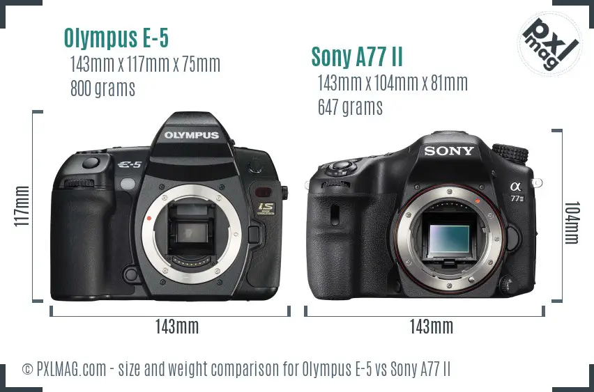 Olympus E-5 vs Sony A77 II size comparison