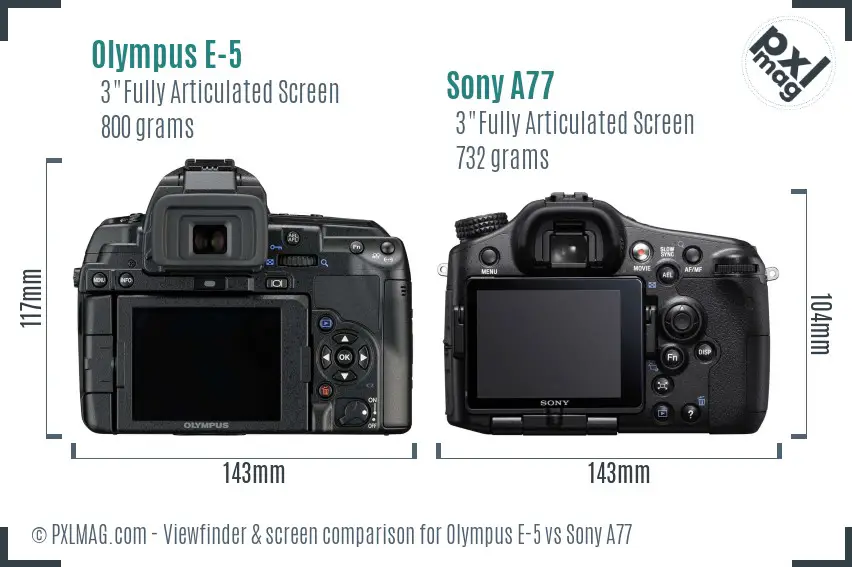 Olympus E-5 vs Sony A77 Screen and Viewfinder comparison