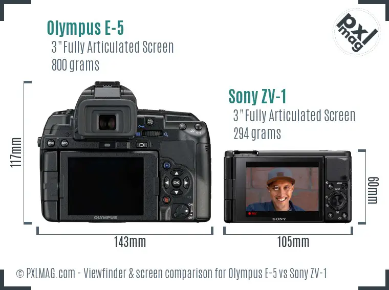 Olympus E-5 vs Sony ZV-1 Screen and Viewfinder comparison