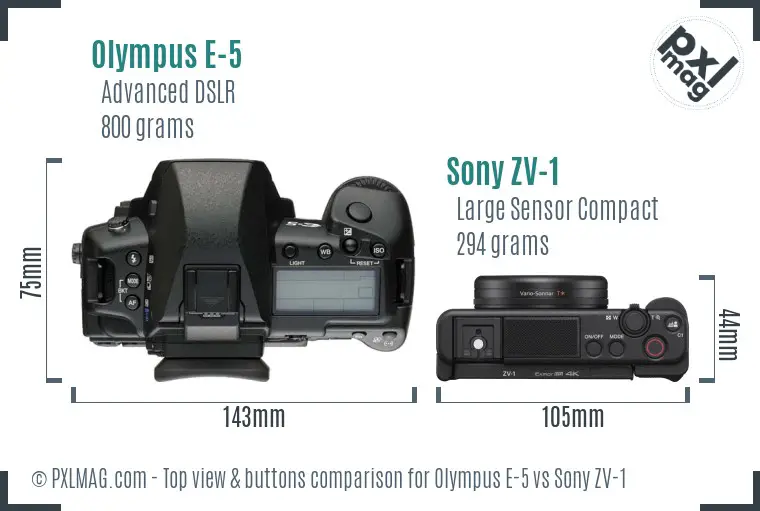 Olympus E-5 vs Sony ZV-1 top view buttons comparison