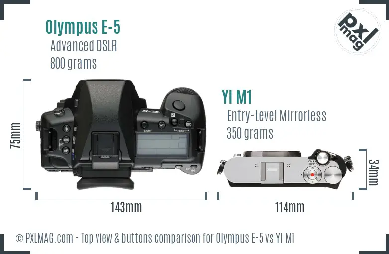 Olympus E-5 vs YI M1 top view buttons comparison