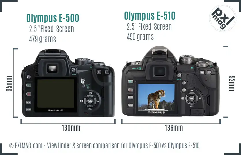 Olympus E-500 vs Olympus E-510 Screen and Viewfinder comparison