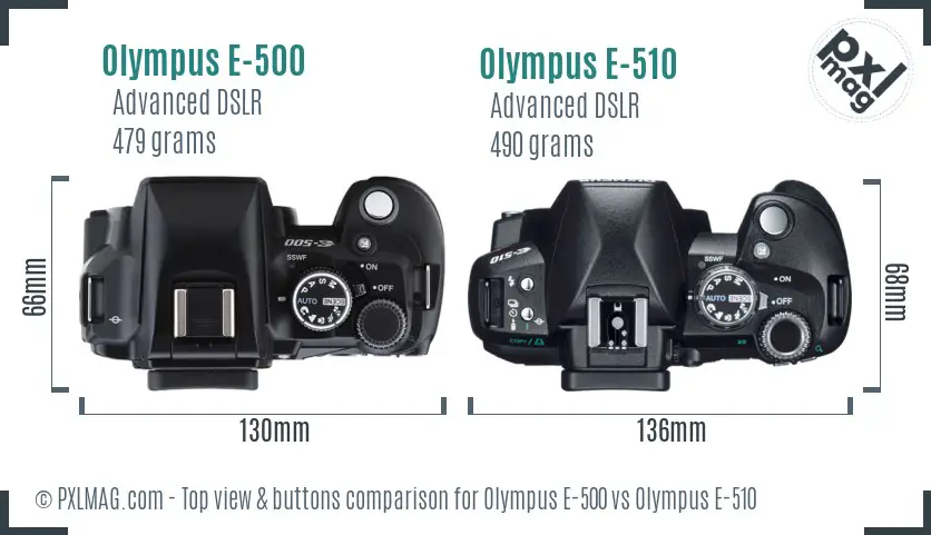 Olympus E-500 vs Olympus E-510 top view buttons comparison