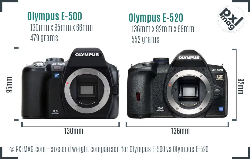 Olympus E-500 vs Olympus E-520 size comparison