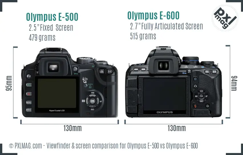 Olympus E-500 vs Olympus E-600 Screen and Viewfinder comparison
