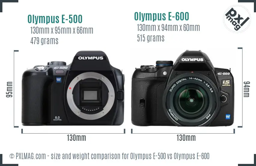 Olympus E-500 vs Olympus E-600 size comparison