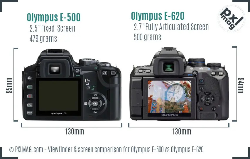 Olympus E-500 vs Olympus E-620 Screen and Viewfinder comparison
