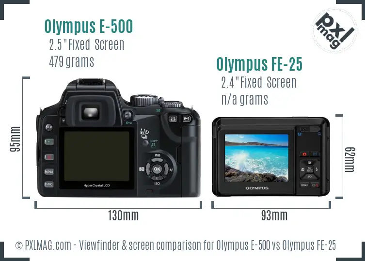 Olympus E-500 vs Olympus FE-25 Screen and Viewfinder comparison