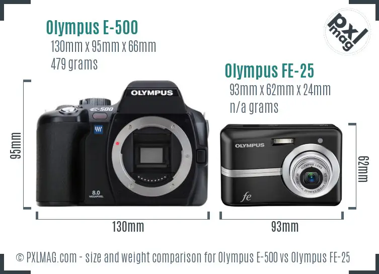 Olympus E-500 vs Olympus FE-25 size comparison