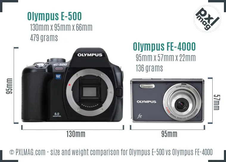 Olympus E-500 vs Olympus FE-4000 size comparison
