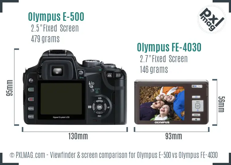 Olympus E-500 vs Olympus FE-4030 Screen and Viewfinder comparison