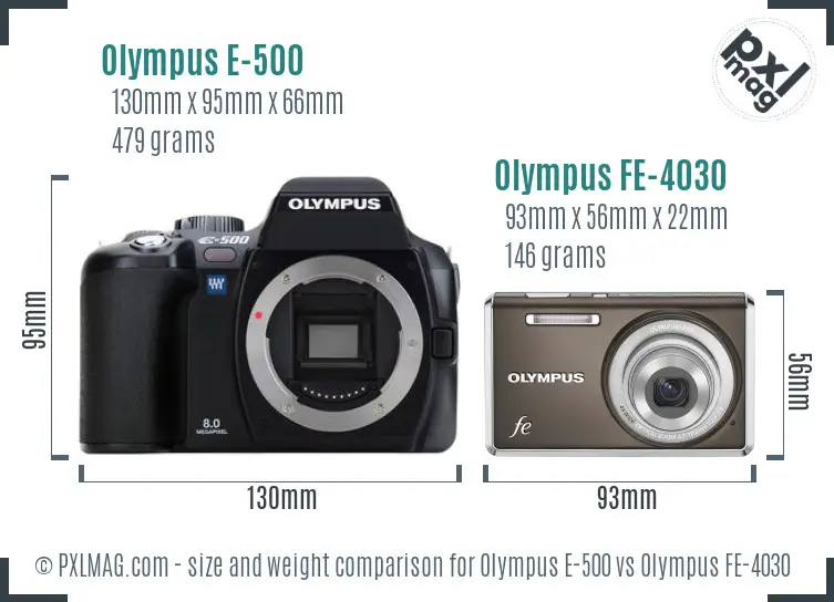 Olympus E-500 vs Olympus FE-4030 size comparison